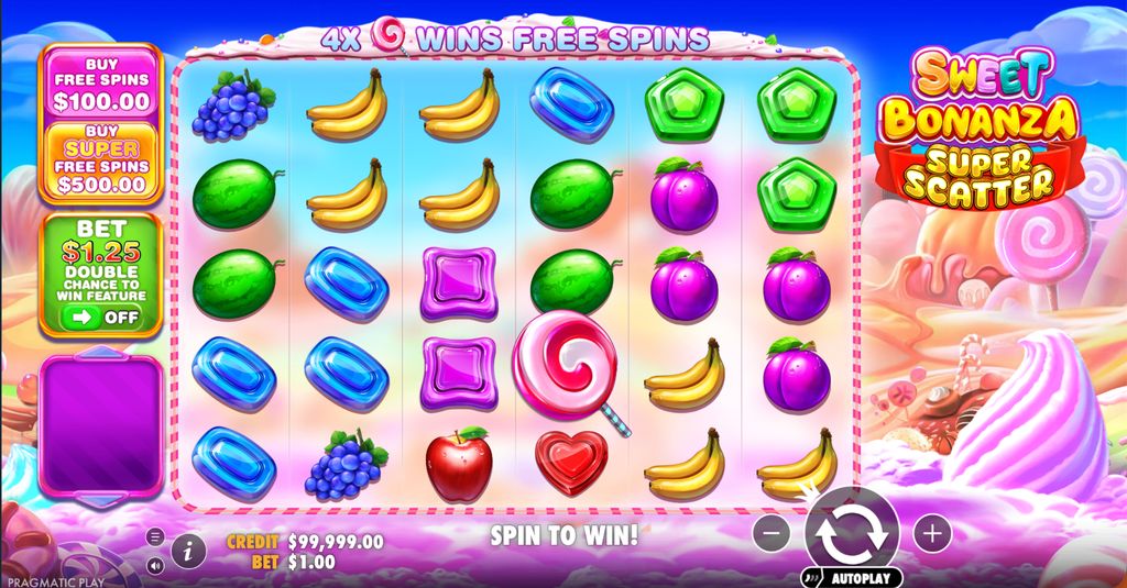 Главный экран игрового автомата Sweet Bonanza Super Scatter