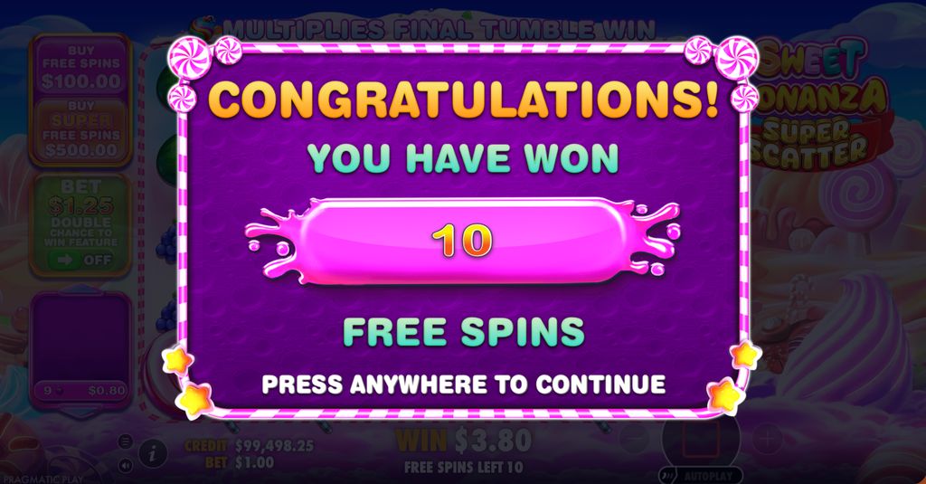 Уведомление с выигрышем фриспинов