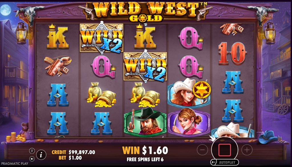 Режим бесплатных вращений с фиксированными множителями в Wild West Gold 