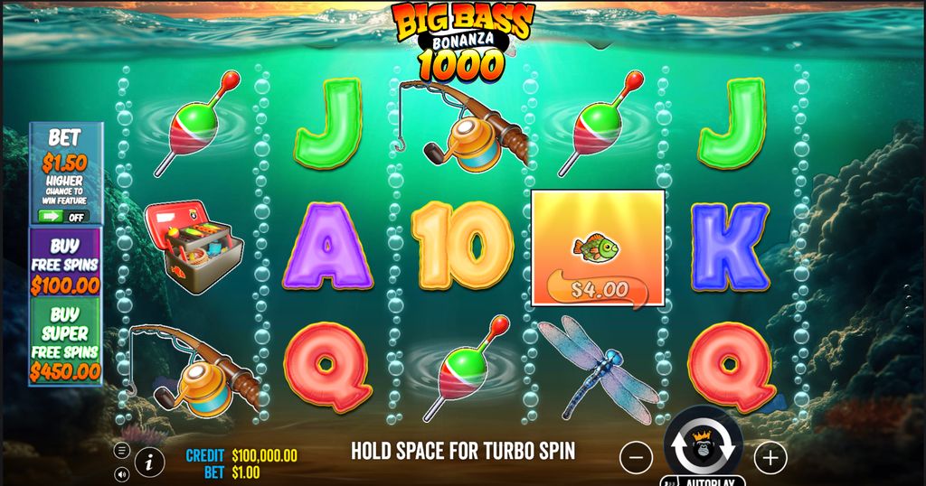 Интерфейс базовой игры слота Big Bass Bonanza 1000