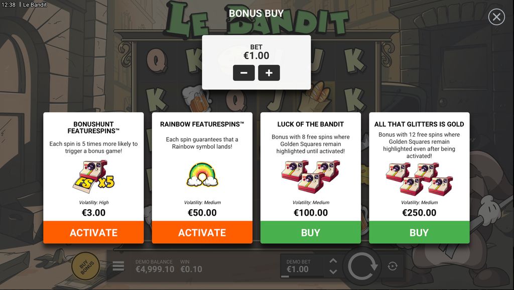 Меню покупки бонусов Buy Bonus