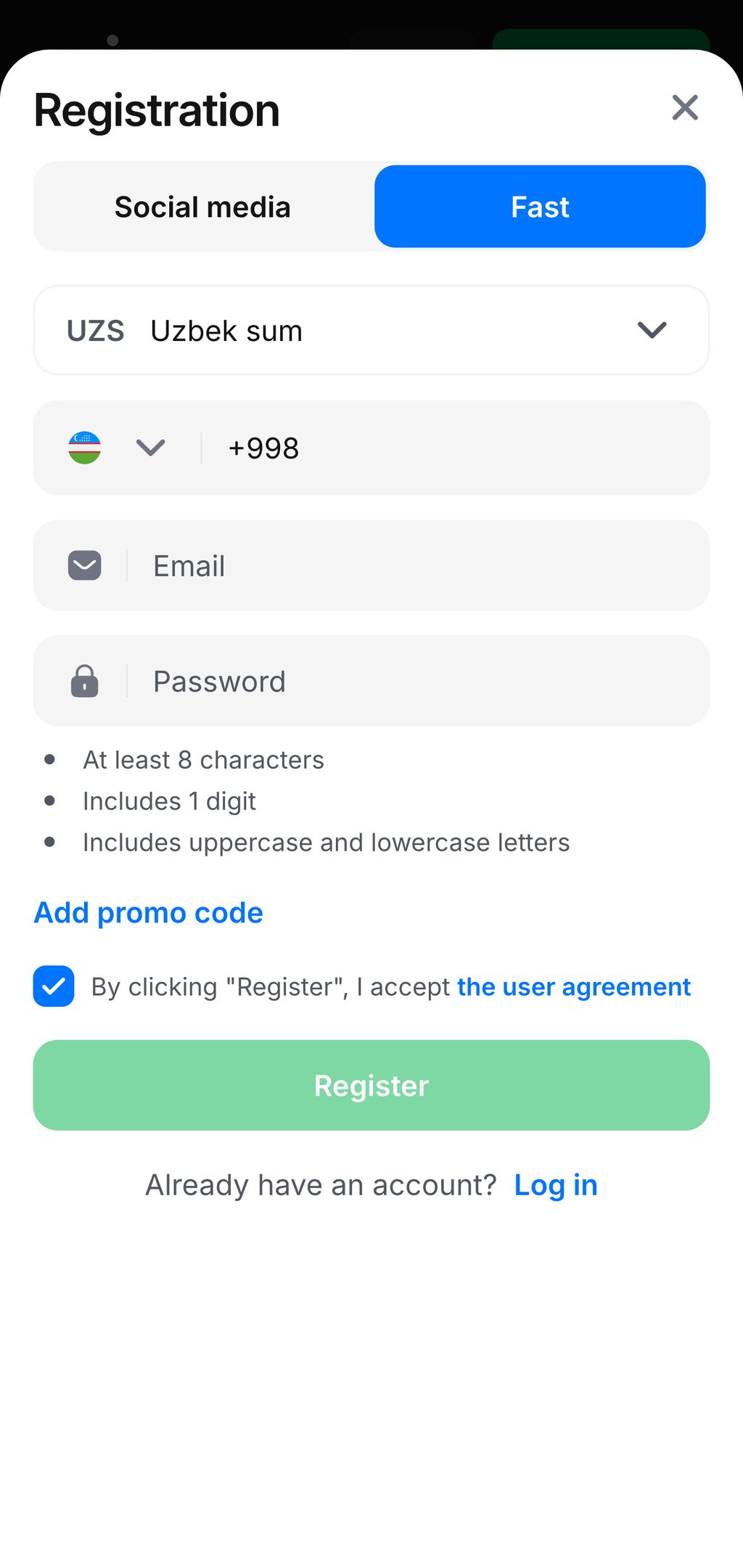 Страница регистрации в 1win